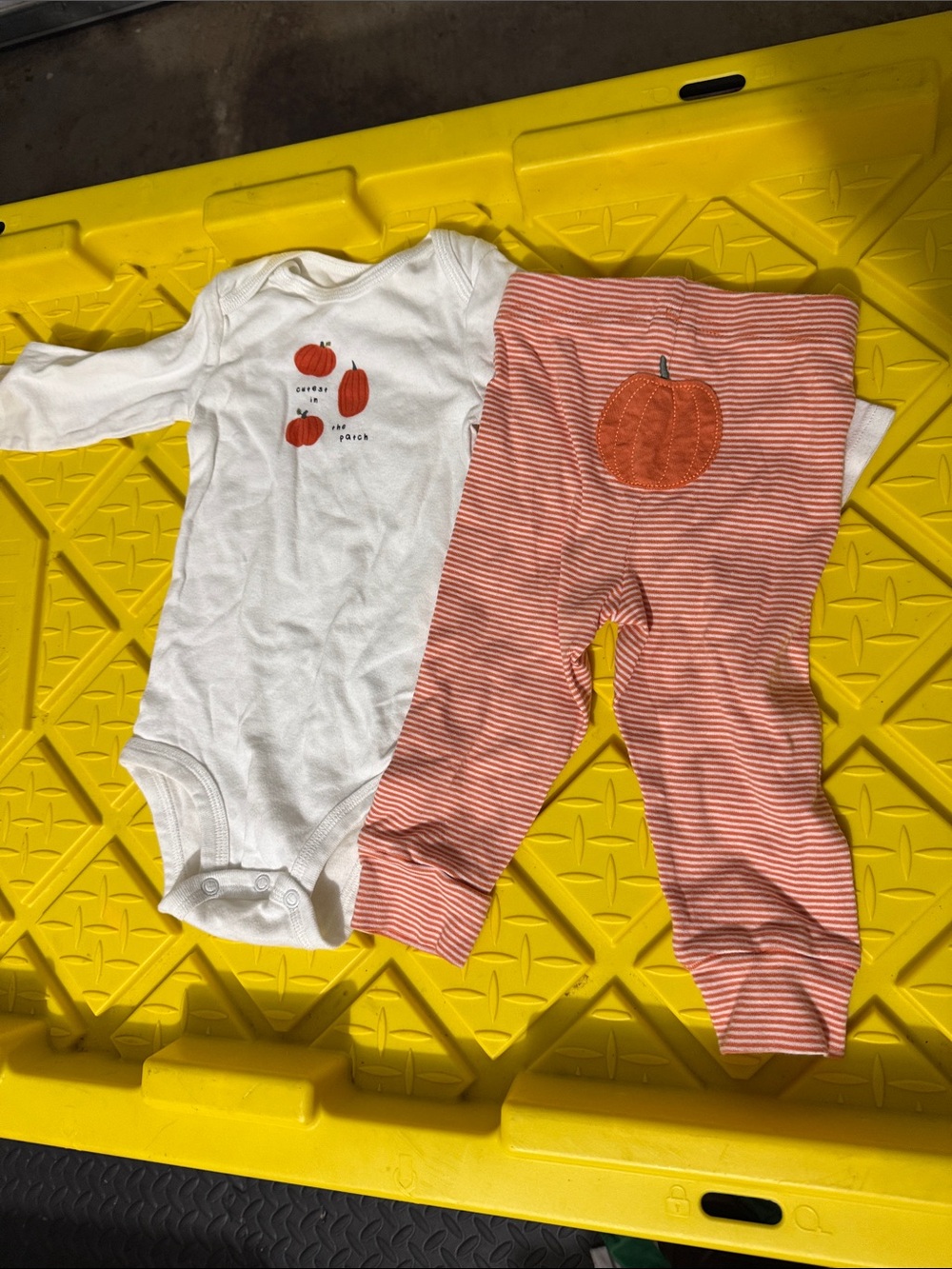 Carter's White Long-Sleeve Pumpkin One-Piece with Orange Striped Pants